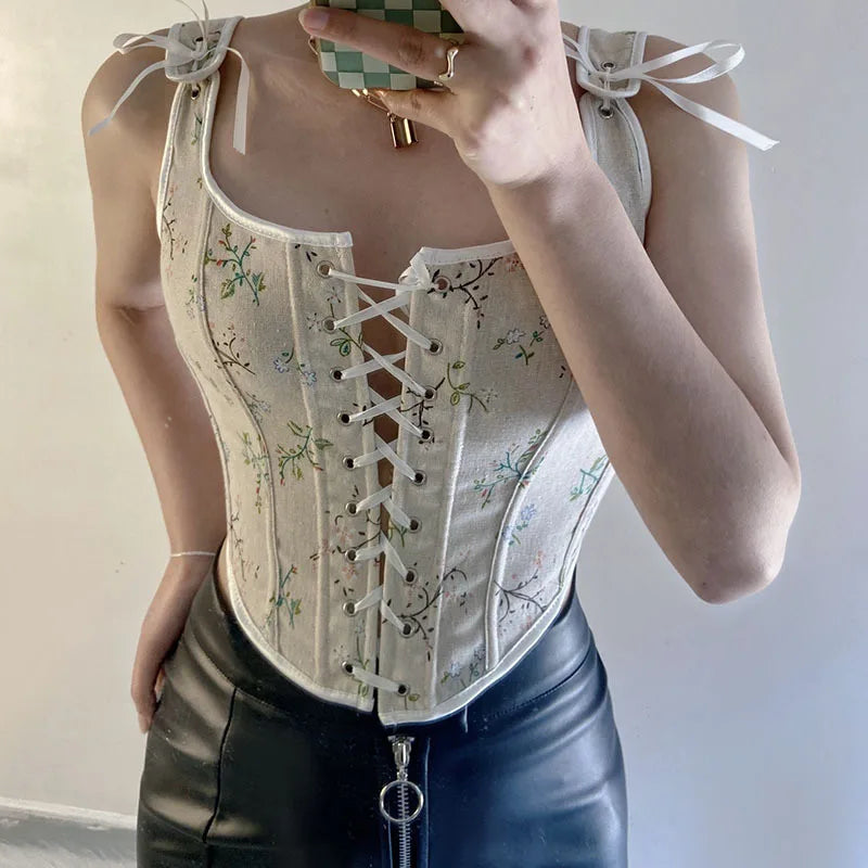 Vintage Floral Corset Crop Top
