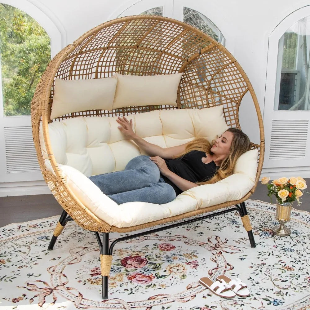 🌿 Double Egg Chair with Extra Thick Cushions – 680 lb Capacity