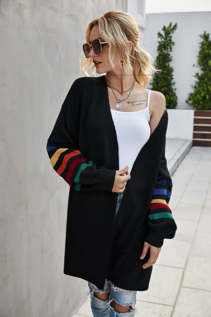 Boho Breeze Stripe Sleeve Knit Cardigan