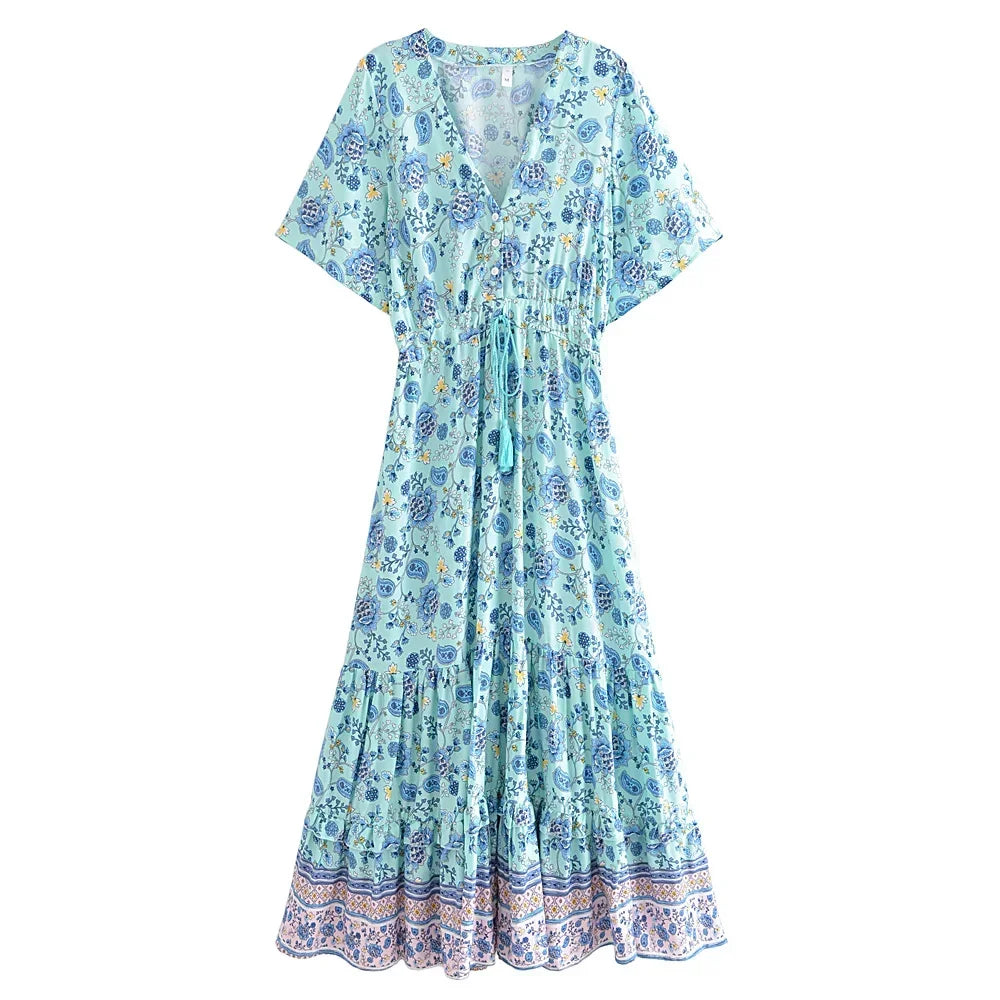 Boho Floral Dream Maxi Dress – Cotton Rayon Comfort
