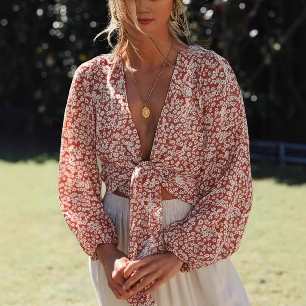 Boho Floral Tie-Front Blouse