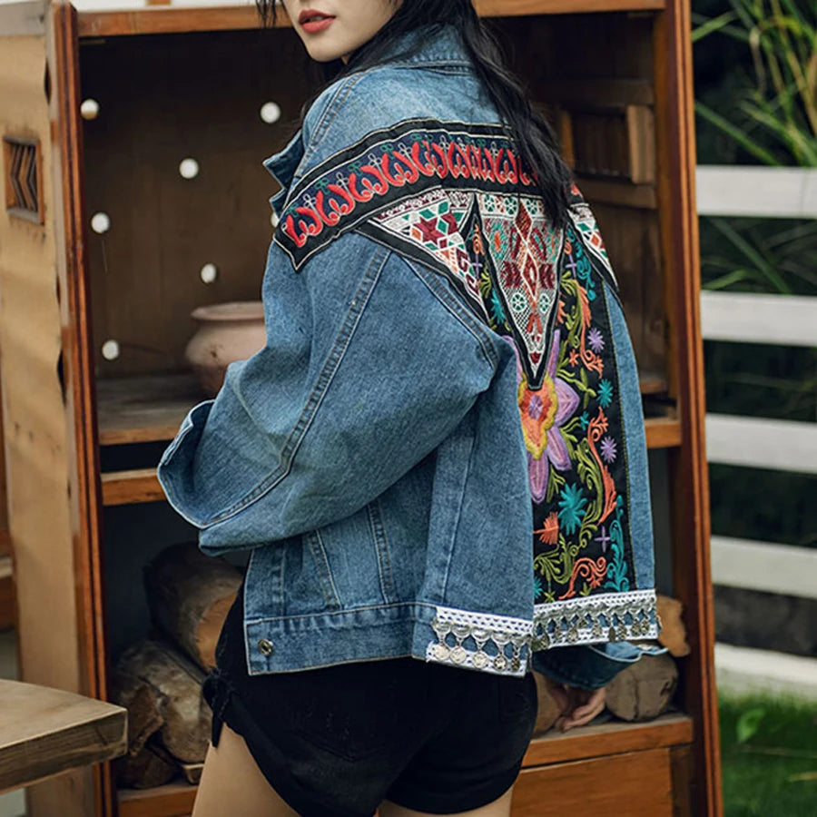 🌸 Wild Spirit Boho Embroidered Denim Jacket