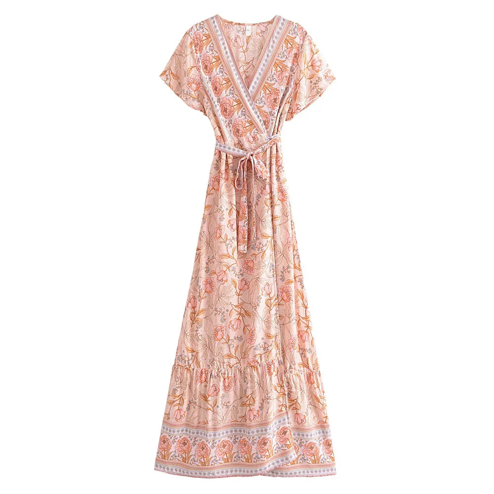 Sunset Bloom Boho Midi Dress