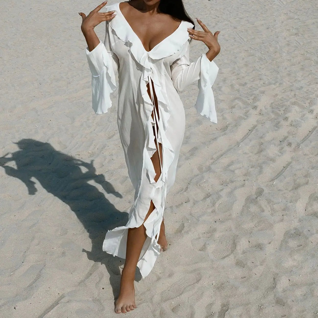 Boho Lace-Up Beach Cover-Up Dress