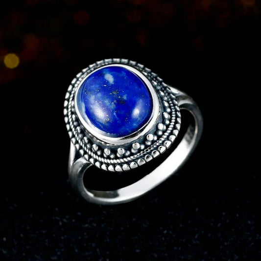 💙 Blue Lapis Statement Ring – 925 Sterling Silver (Sizes 5–12)