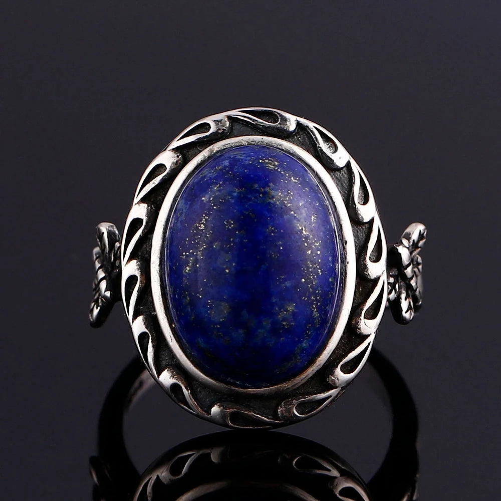 🐉 Natural Lapis Lazuli Dragonfly Ring – 925 Sterling Silver (Sizes 5–12)