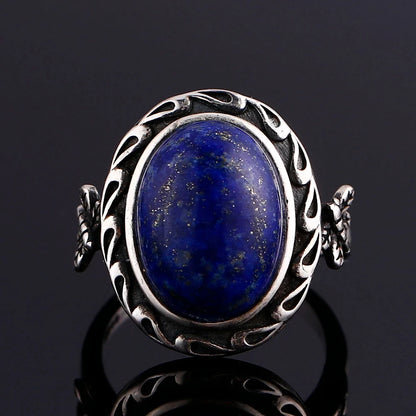 🐉 Natural Lapis Lazuli Dragonfly Ring – 925 Sterling Silver (Sizes 5–12)