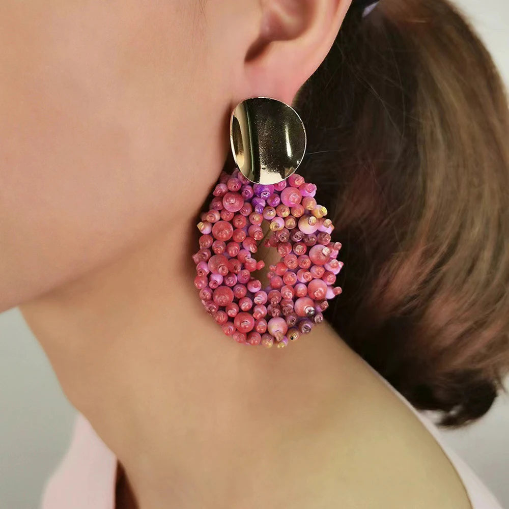 Berry Bliss: Boho Beaded Hoop Statement Earrings