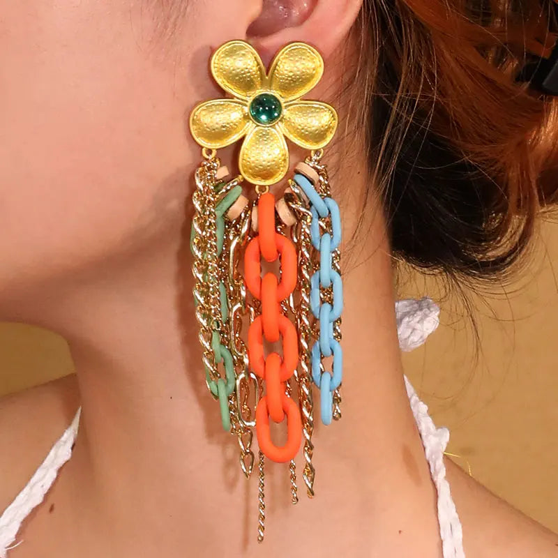 Fiesta Floral: Boho Multi-Chain Tassel Earrings