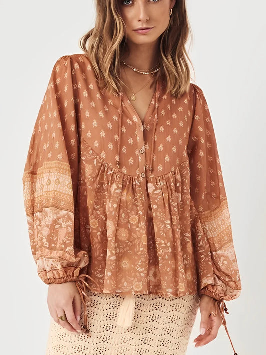 Desert Bloom Peplum Boho Blouse