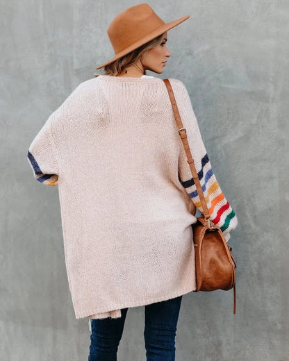 Boho Breeze Stripe Sleeve Knit Cardigan