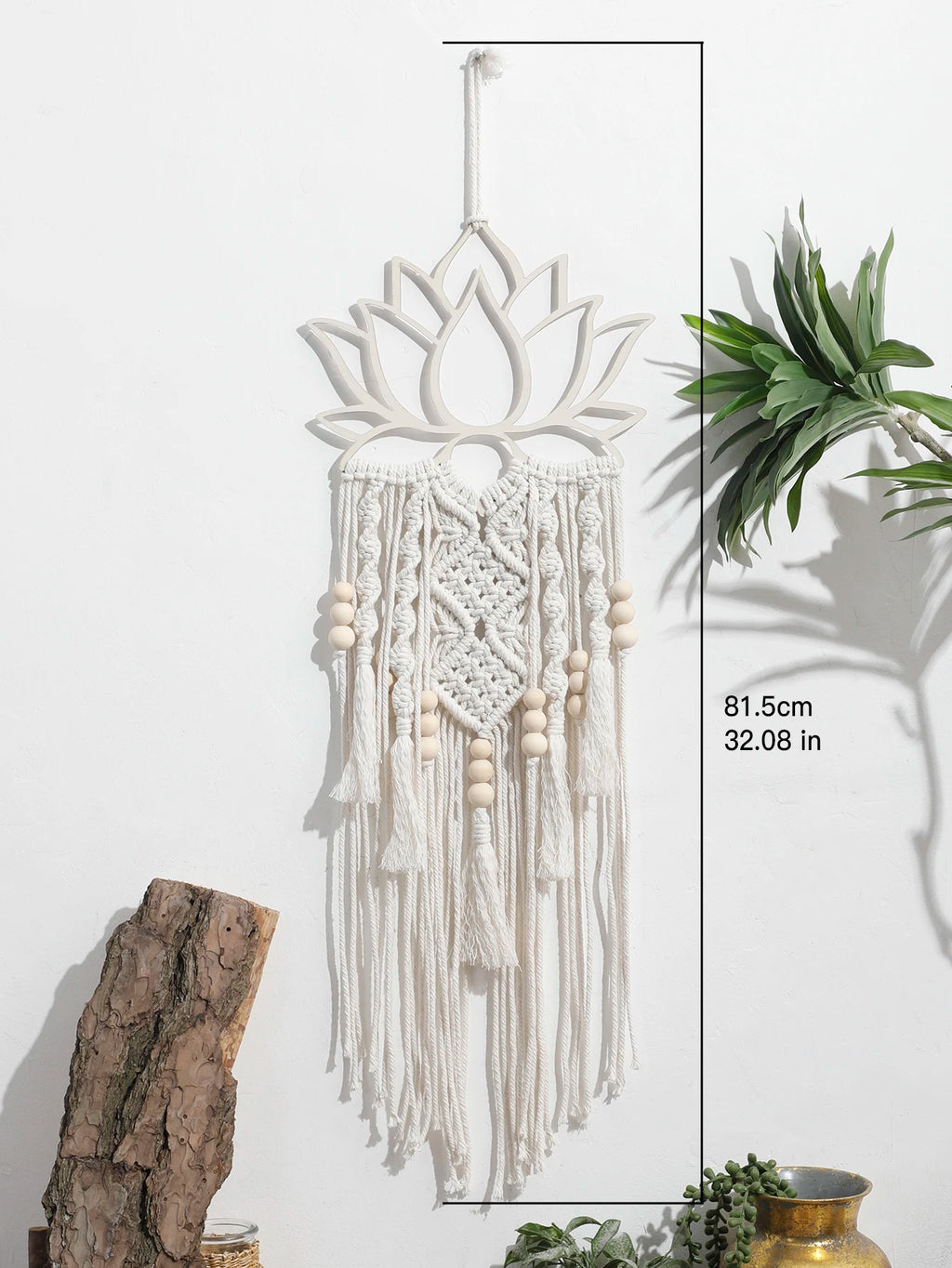 Serene Lotus: Boho Macrame Wall Hanging with Wooden Beads