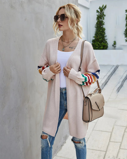 Boho Breeze Stripe Sleeve Knit Cardigan