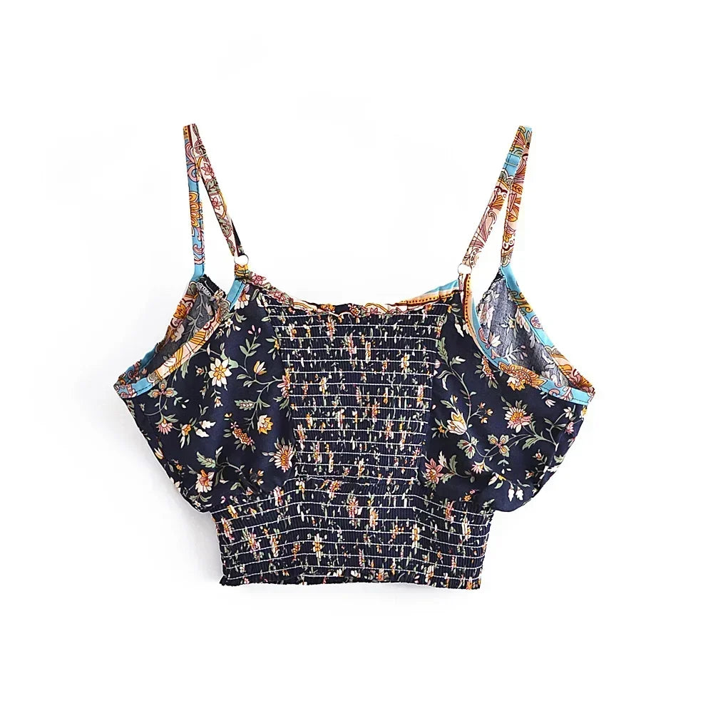 Black Floral Boho Two-Piece Set – Crop Top & Wide-Leg Pants
