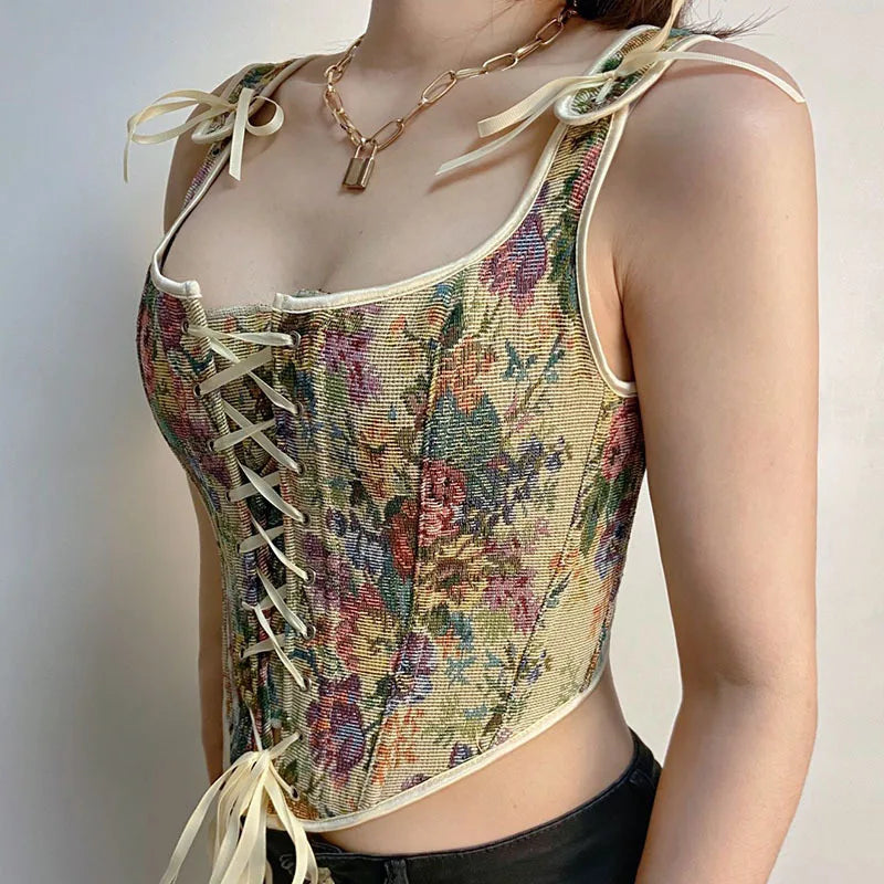 Vintage Floral Corset Crop Top
