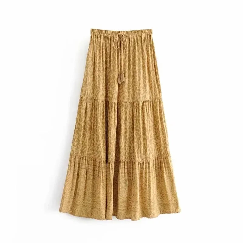Sun-Drenched Tiered Boho Maxi Skirt - Golden Earth