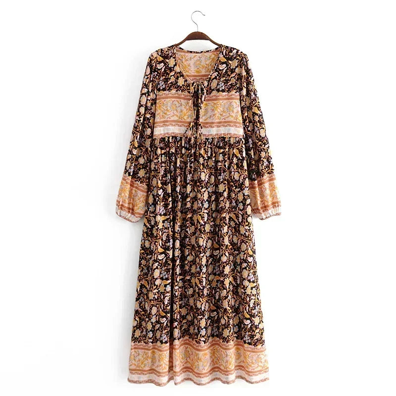 Boho Floral Maxi Dress – Cotton & Rayon Blend