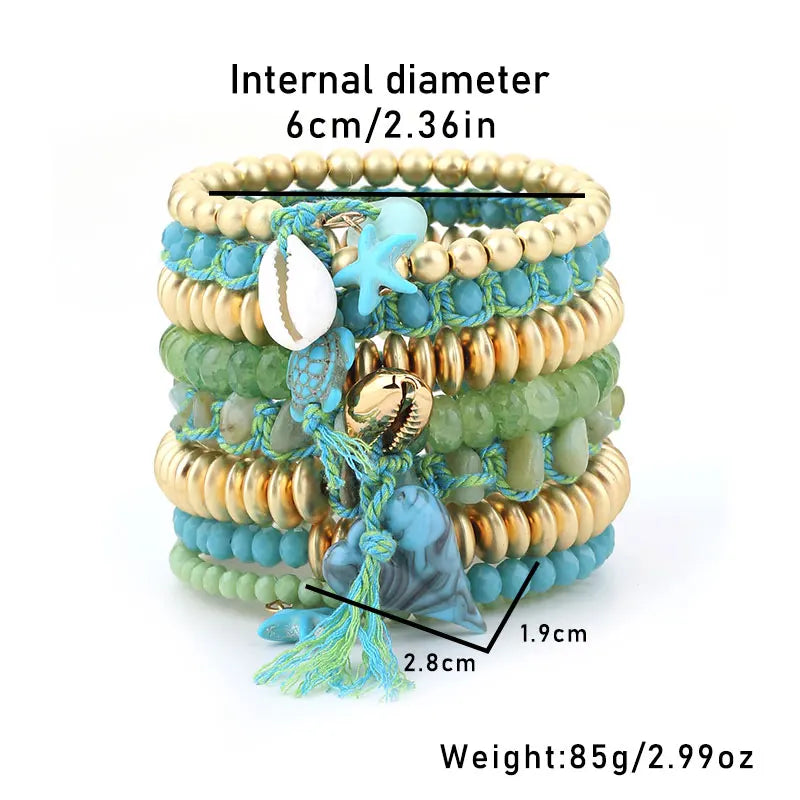 Boho Ocean Vibes Beaded Bracelet Set
