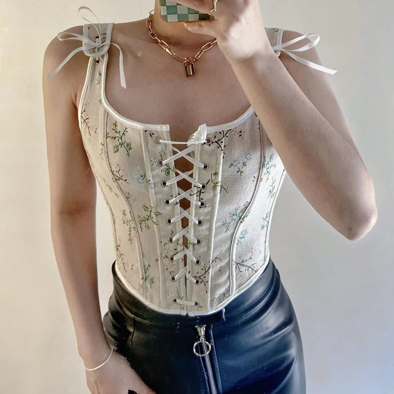Vintage Floral Corset Crop Top