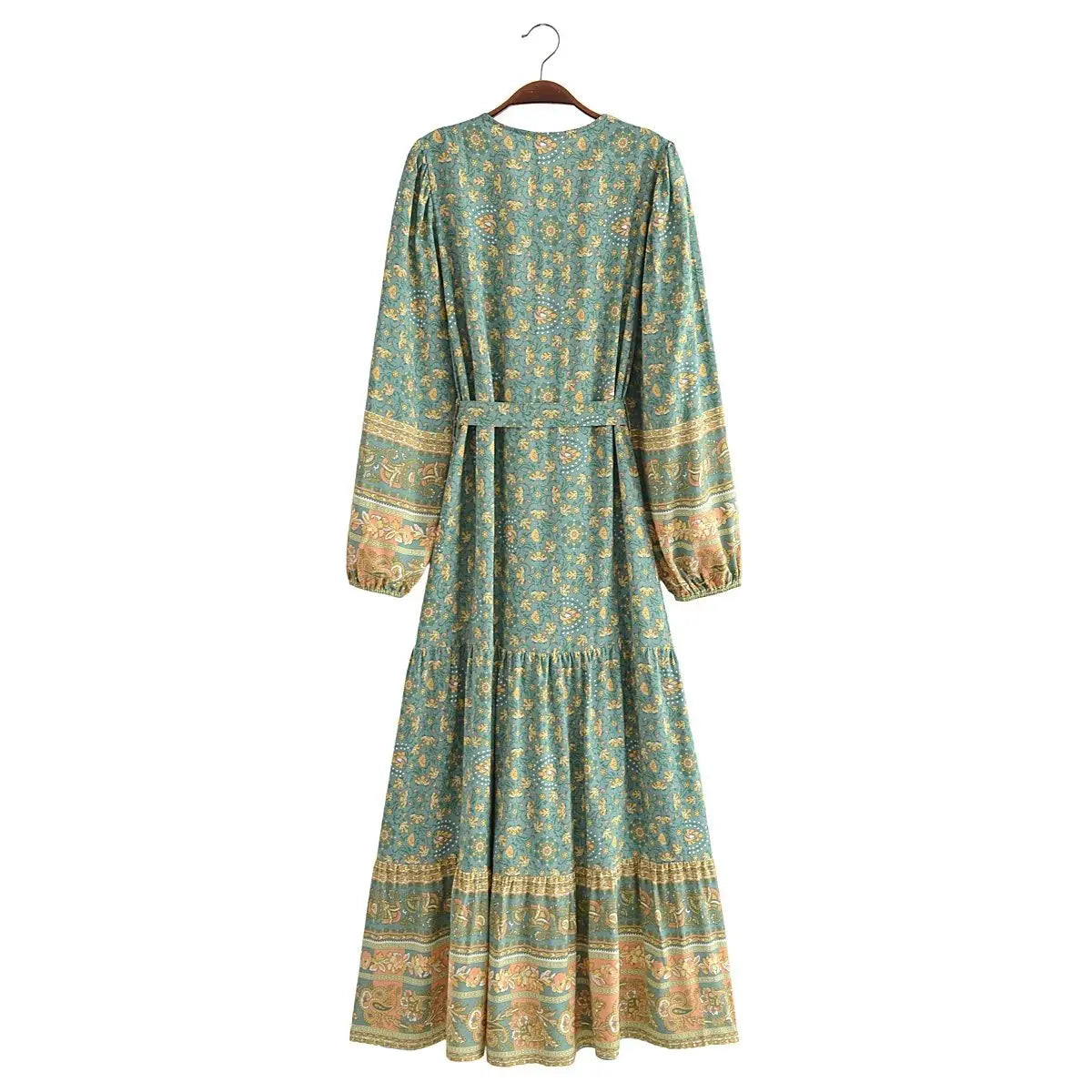 🌿 Boho Button-Up Floral Maxi Dress – Green, Red, or Brown
