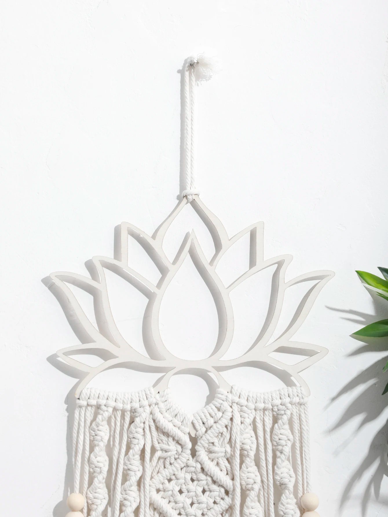 Serene Lotus: Boho Macrame Wall Hanging with Wooden Beads