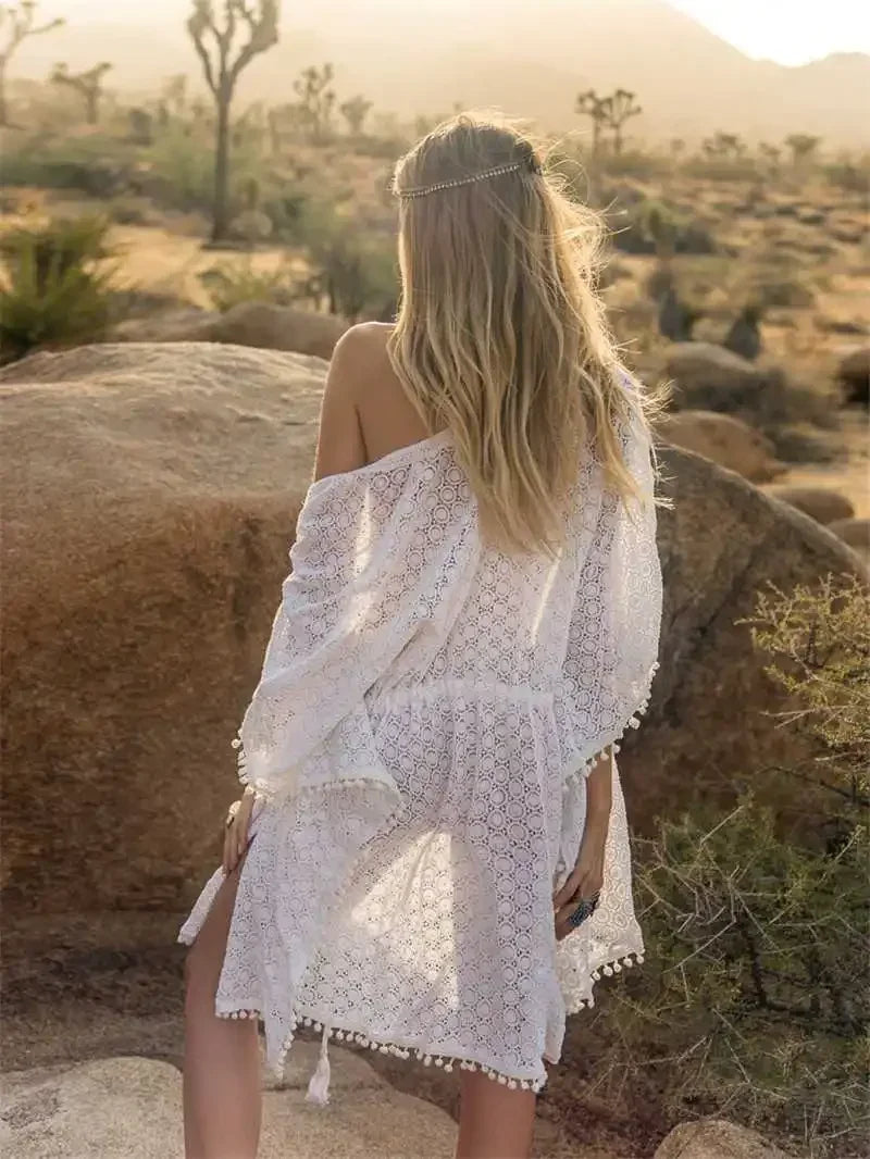 ✨ White Boho Lace Cover-Up – One Size