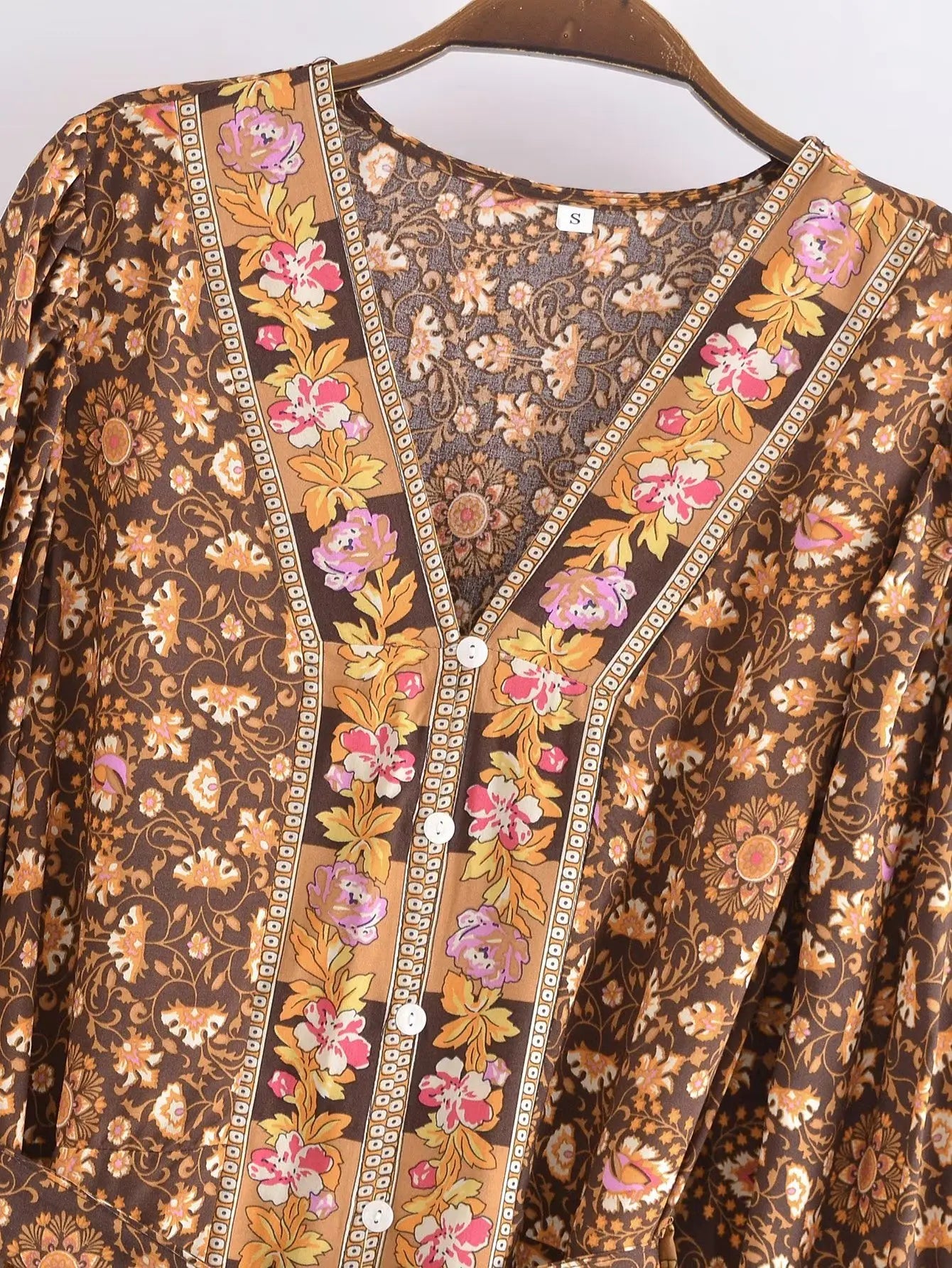 🌿 Boho Button-Up Floral Maxi Dress – Green, Red, or Brown