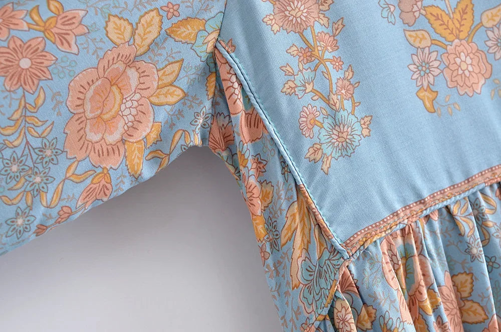Boho Charm Floral Maxi Dress – Cotton Rayon Blend
