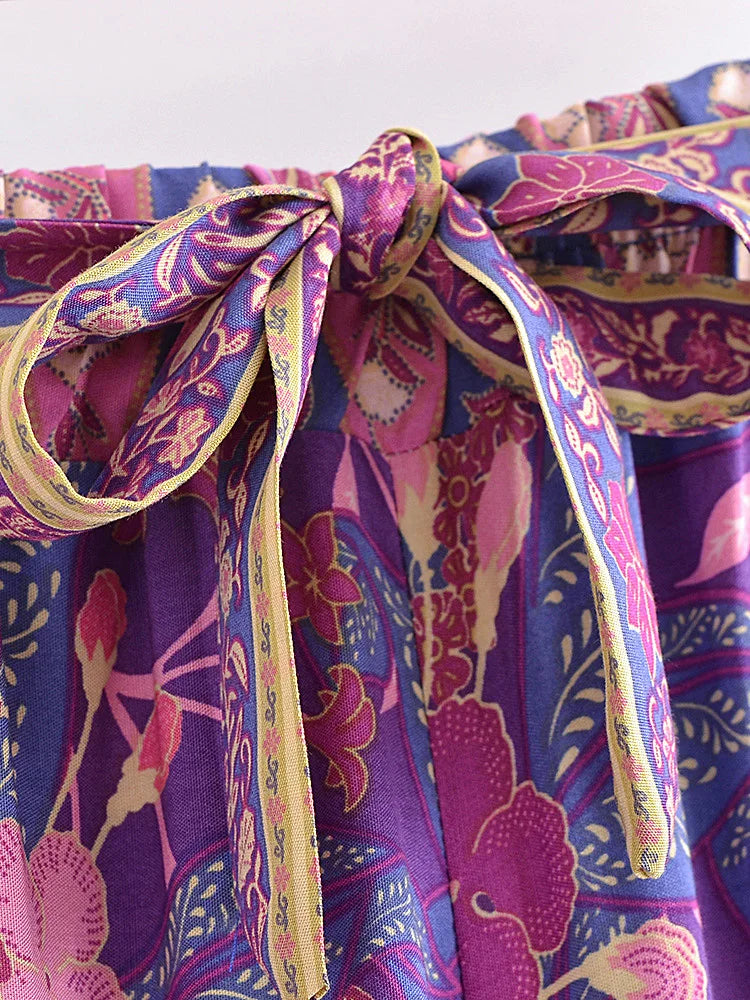 ✿ Boho Purple Floral Wide-Leg Pants – 100% Soft Rayon
