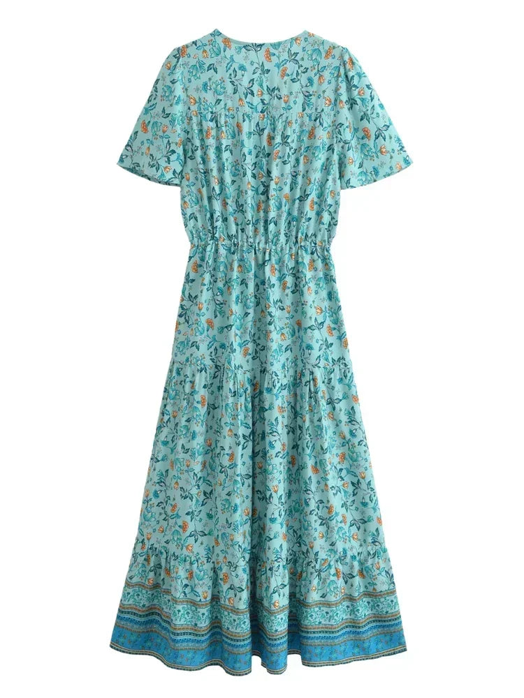 🌼 Boho Bloom Button-Front Midi Dress