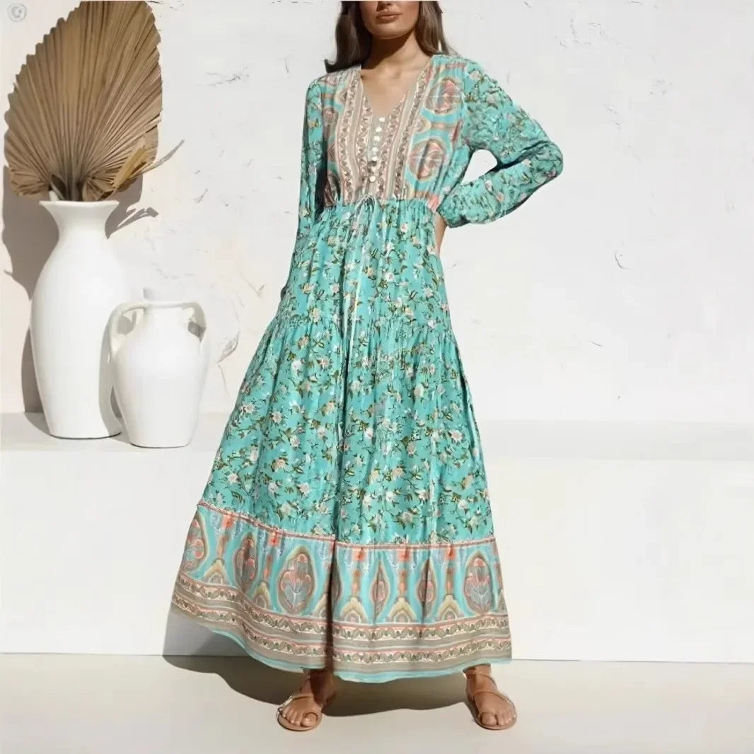 Boho Teal Floral Maxi Dress