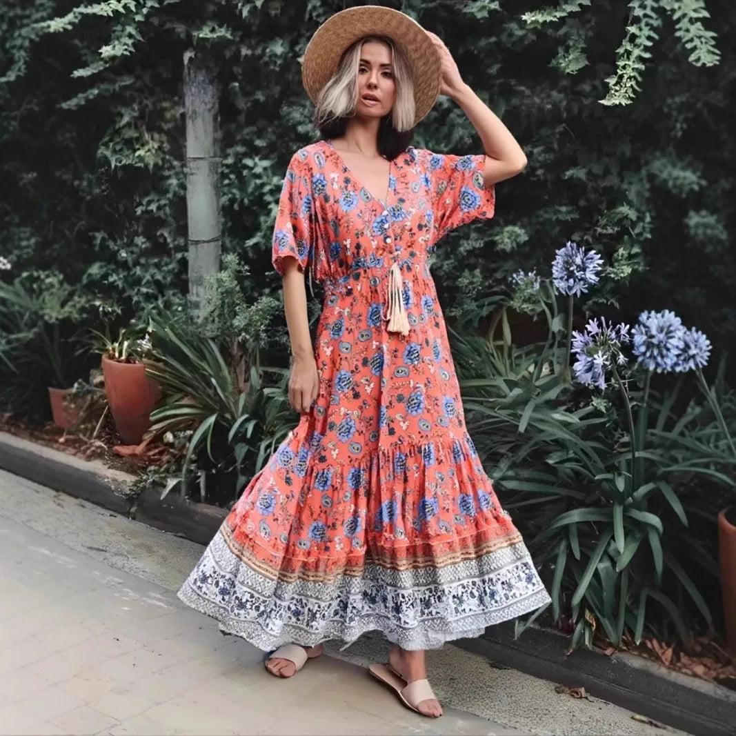 Boho Floral Dream Maxi Dress – Cotton Rayon Comfort