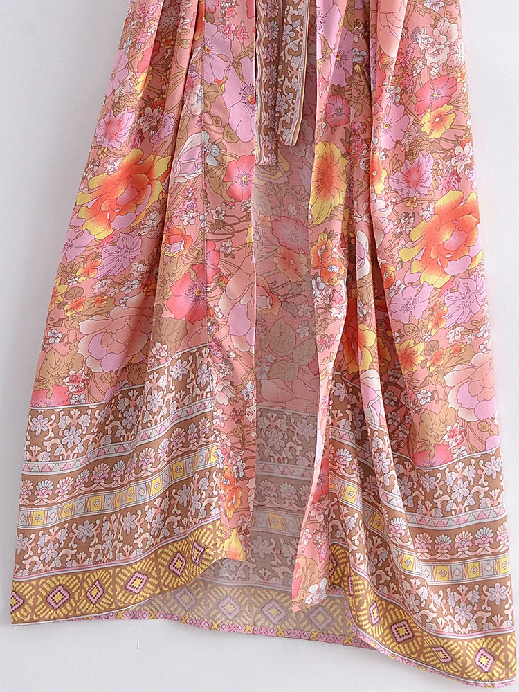 Boho Floral Kimono Maxi Dress – 100% Rayon