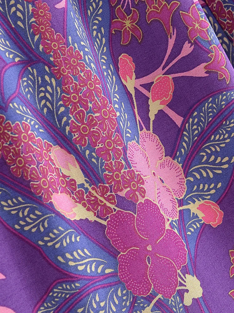 ✿ Boho Purple Floral Wide-Leg Pants – 100% Soft Rayon