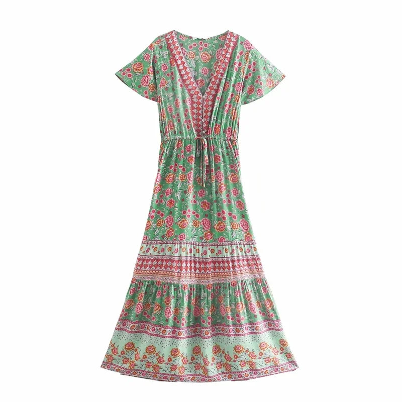 Boho Floral Button-Front Maxi Dress – Cotton &amp; Rayon Blend